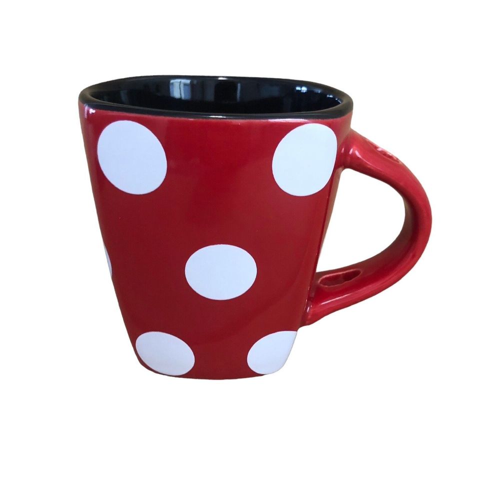 Disney Mug Cup Minnie Mouse Polka Dot Coffee Jerry Leigh Orlando No Stir Spoon
